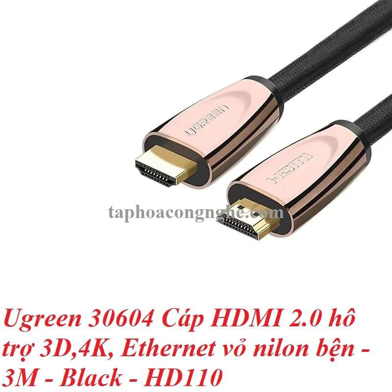 Ugreen 30604 3M Cáp HDMI 2.0 hỗ trợ 3D 4K Ethernet vỏ nilon bện HD110 30030604